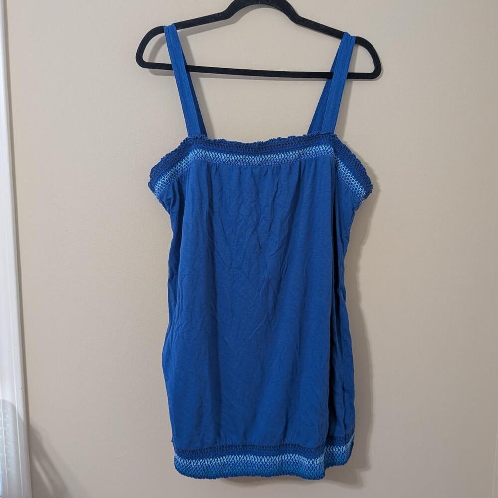 Y2K Royal Blue Smocked Tank Top Vintage Style Boho Crochet Trim Cami